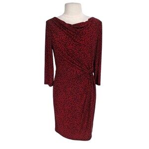 LAUREN RALPH LAUREN Women Sheath Knee Length Dress Size 10 Red Floral 3/4 SL 52P